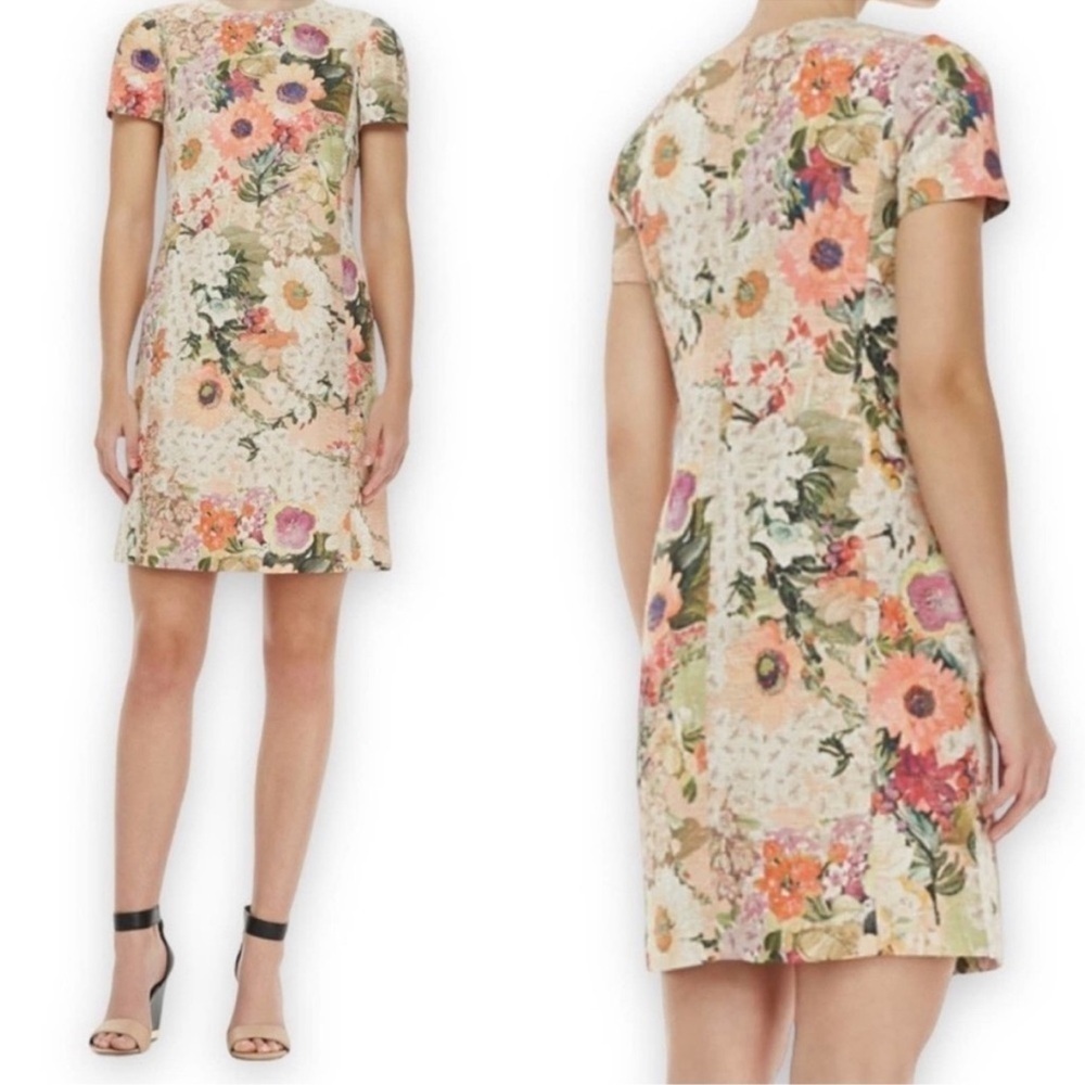 Tory Burch Peach Floral Short-Sleeve Shift Dress